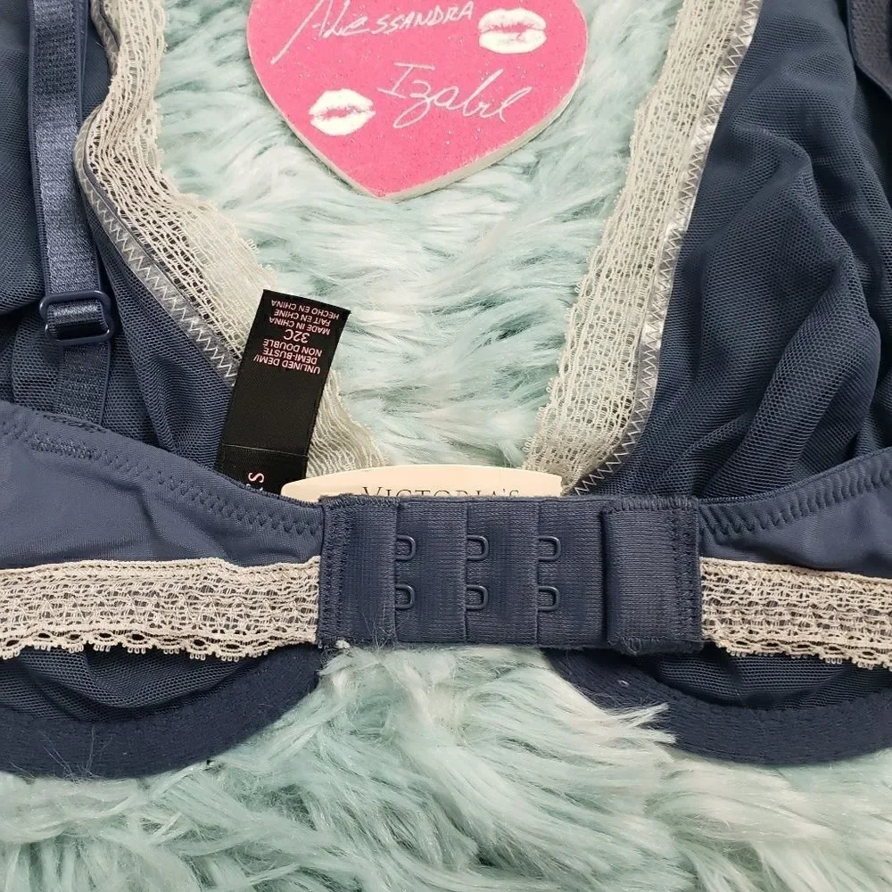 Victoria's Secret Gray Lace Trim Unlined Demi Bra